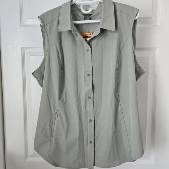 NEW Eddie Bauer Colared Womens Button Up Tech Stretch Sleeveless Shirt green - Picture 1 of 4